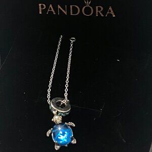 Pandora Turtle Necklace With Blue Diamonds
